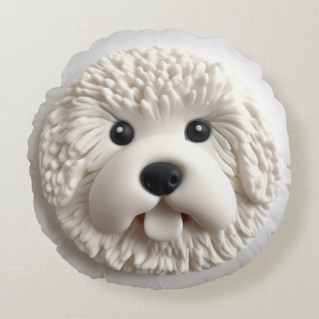 Bichon Frise Dog 3D Inspired Round Cushion (Front)