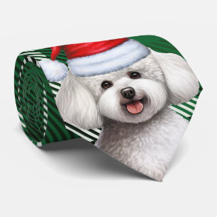 Bichon Frise Dog and Green Plaid Christmas Tie