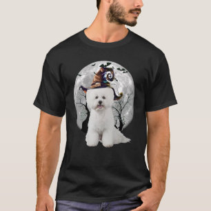 Bichon Frise Dog And Moon Halloween Costume Dog T-Shirt