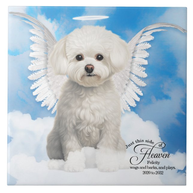 Bichon Frise Dog Angel Custom Pet Memorial Ceramic Tile (Front)