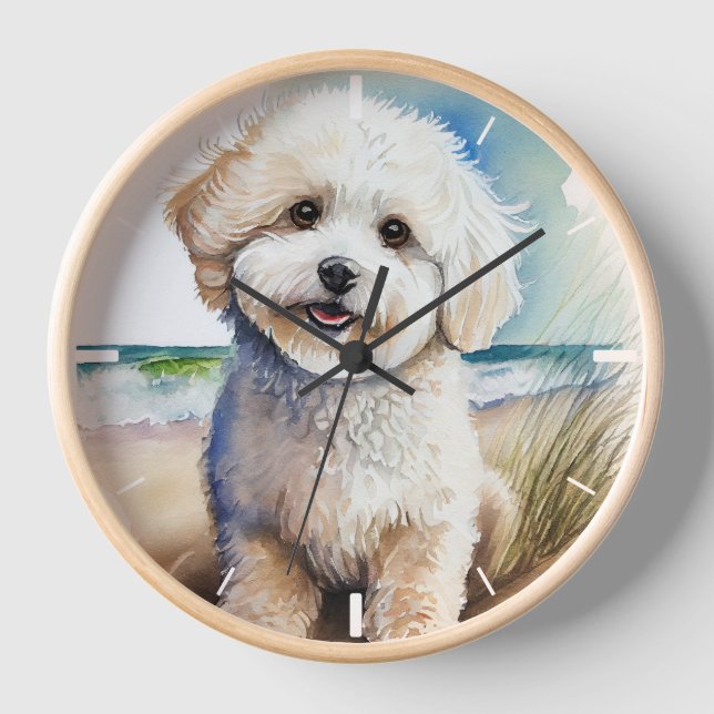 Bichon Frise Dog Art Painting Clock (Front)