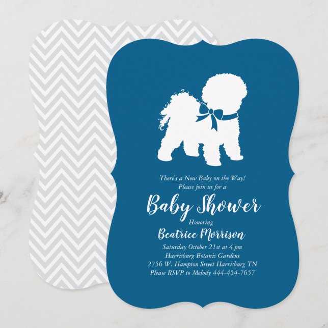 Bichon Frise Dog Baby Shower Boy Blue Invitation (Front/Back)