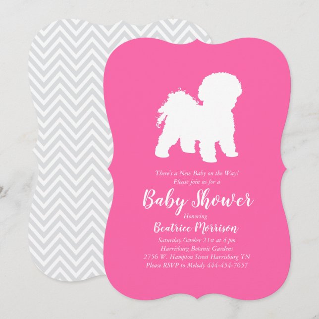 Bichon Frise Dog Baby Shower Girl Pink Invitation (Front/Back)