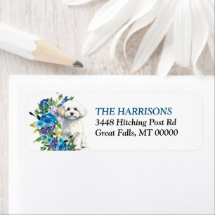 Bichon Frise Dog Blue Floral Return Address Label