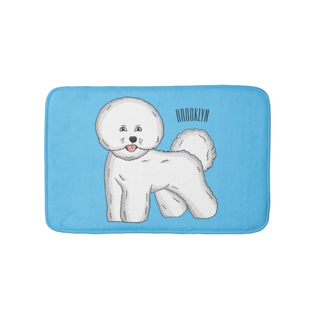 Bichon frise dog cartoon illustration bath mat (Front)