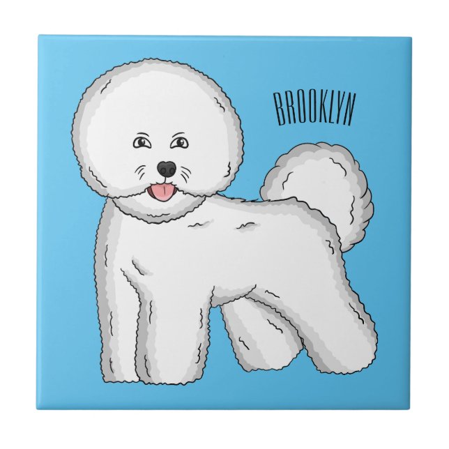 Bichon frise dog cartoon illustration ceramic tile (Front)