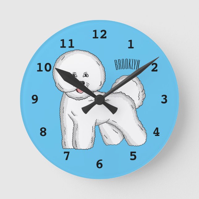 Bichon frise dog cartoon illustration  round clock (Front)