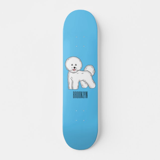 Bichon frise dog cartoon illustration skateboard (Front)