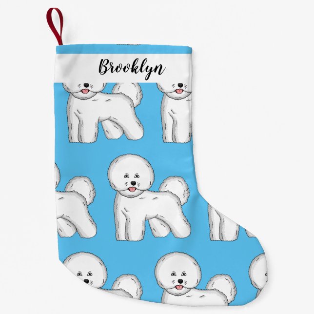 Bichon frise dog cartoon illustration  small christmas stocking (Front)