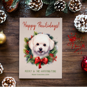 Bichon Frise Dog Christmas Happy Pawlidays Holiday Card
