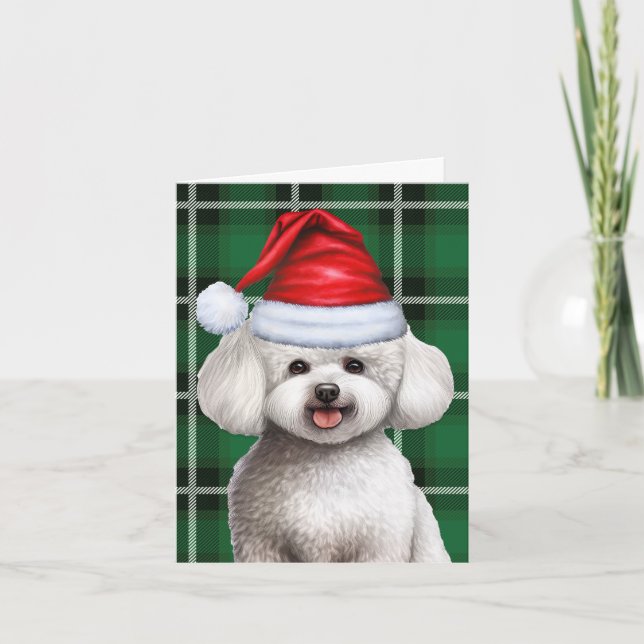 Bichon Frise Dog Christmas Holiday Green Plaid (Front)