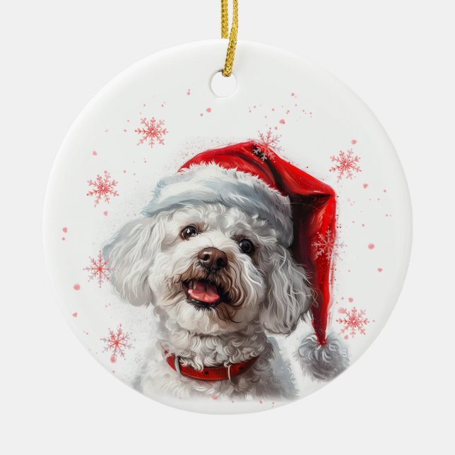 Bichon Frise Dog Christmas Personalized Ceramic Ornament (Front)