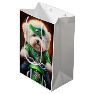 Bichon Frisé Dog Driving Bike St. Patrick's Day Medium Gift Bag
