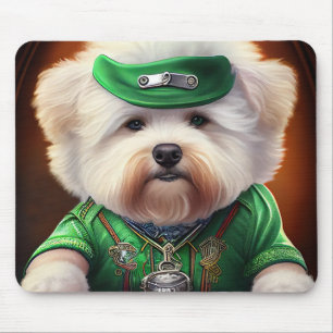 Bichon Frisé Dog Driving Bike St. Patrick's Day Mouse Pad