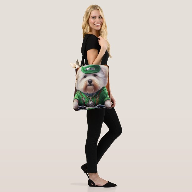Bichon Frisé Dog Driving Bike St. Patrick's Day Tote Bag (On Model)