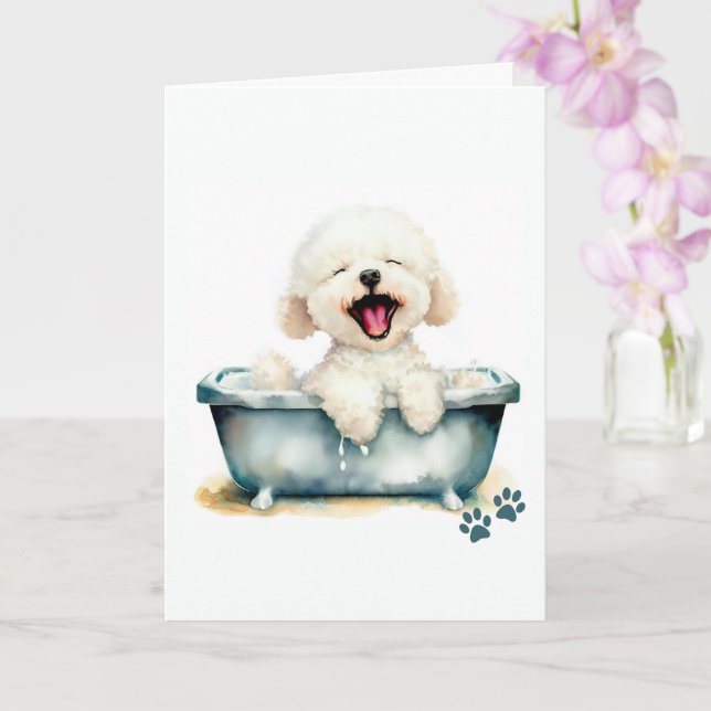 Bichon Frise Dog Folded Greeting Card (Orchid)