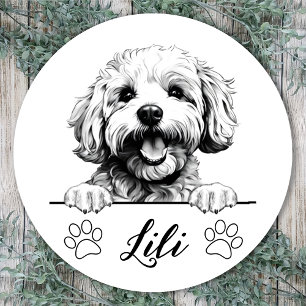 Bichon Frise Dog Hand Drawing Personalised Classic Round Sticker
