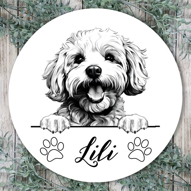 Bichon Frise Dog Hand Drawing Personalised Classic Round Sticker (Creator Uploaded)