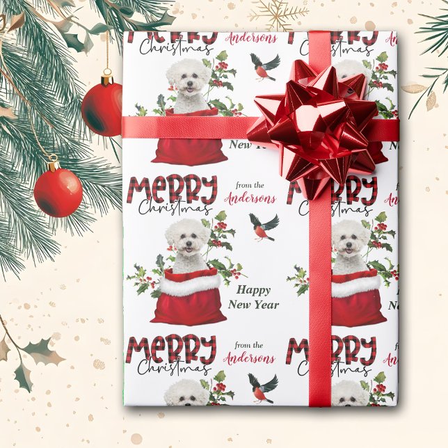 Bichon Frise Dog in Christmas Gift Bag  Wrapping Paper (Creator Uploaded)