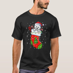 Bichon Frise Dog In Christmas Socks Lights Xmas Pr T-Shirt