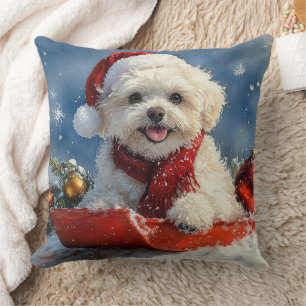 Bichon Frise Dog in Sledge Let it Snow Christmas Cushion