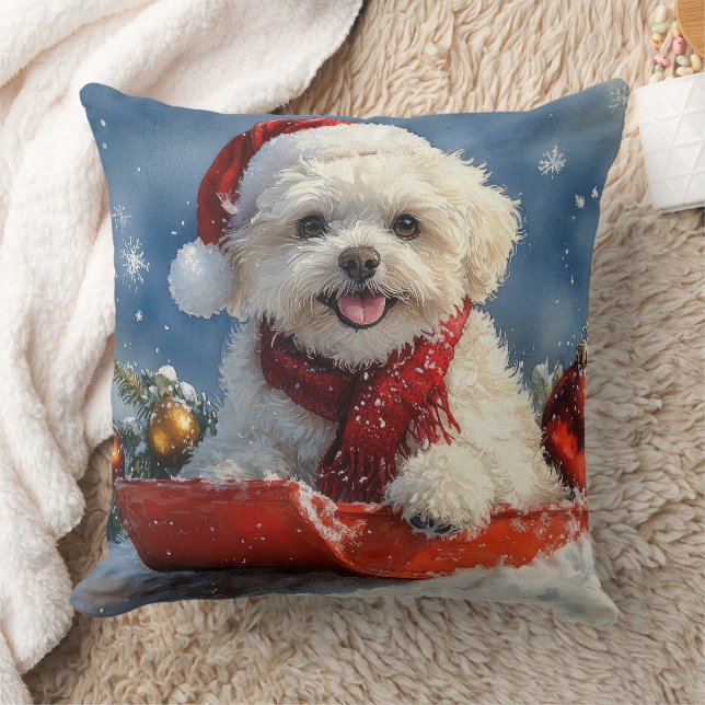 Bichon Frise Dog in Sledge Let it Snow Christmas  Cushion (Blanket)