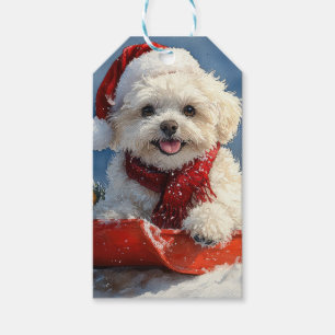 Bichon Frise Dog in Sledge Let it Snow Christmas  Gift Tags