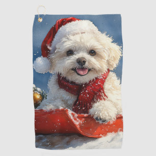 Bichon Frise Dog in Sledge Let it Snow Christmas  Golf Towel