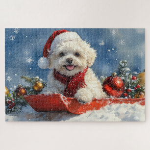 Bichon Frise Dog in Sledge Let it Snow Christmas  Jigsaw Puzzle