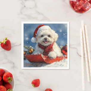 Bichon Frise Dog in Sledge Let it Snow Christmas  Napkin