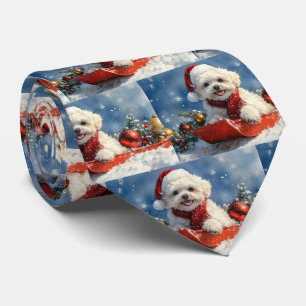Bichon Frise Dog in Sledge Let it Snow Christmas Tie