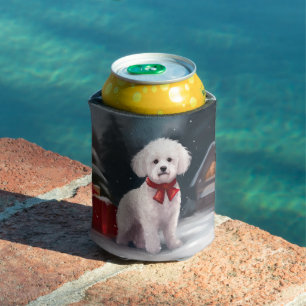 Bichon Frise Dog in Snow Christmas  Can Cooler