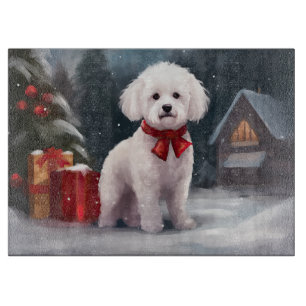 Bichon Frise Dog in Snow Christmas  Cutting Board