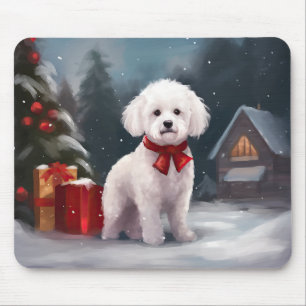 Bichon Frise Dog in Snow Christmas  Mouse Pad