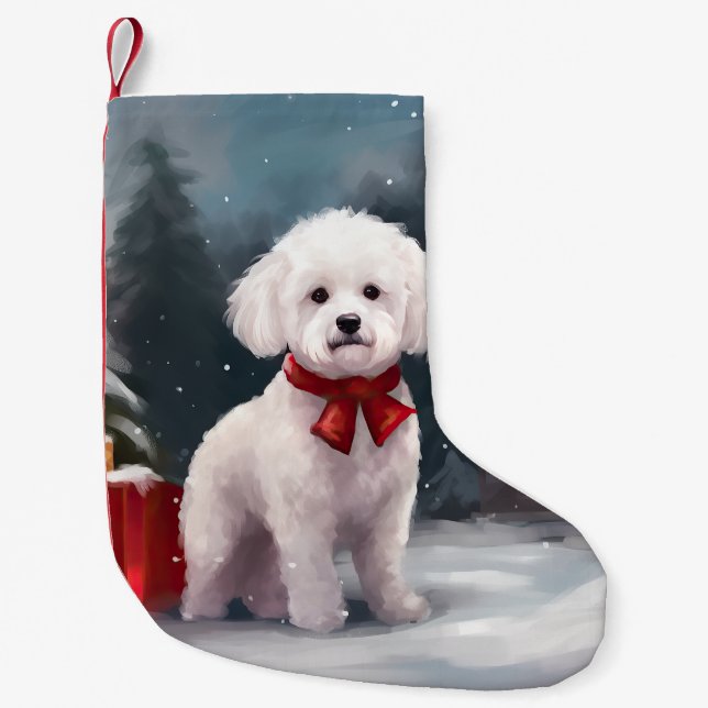 Bichon Frise Dog in Snow Christmas  Small Christmas Stocking (Front)