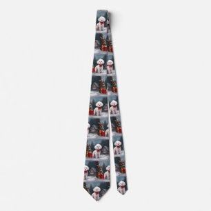 Bichon Frise Dog in Snow Christmas Tie