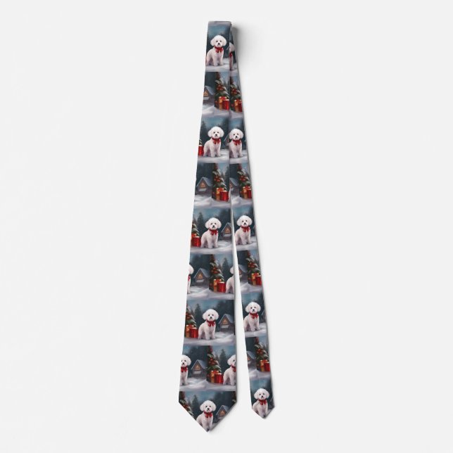 Bichon Frise Dog in Snow Christmas  Tie (Front)