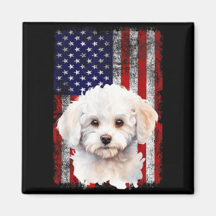 Bichon Frise Dog Lover US Flag 4th of July Magnet