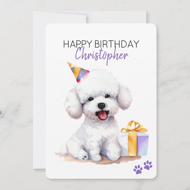 Bichon Frise Dog Personalised Happy Birthday Flat Card (Front)