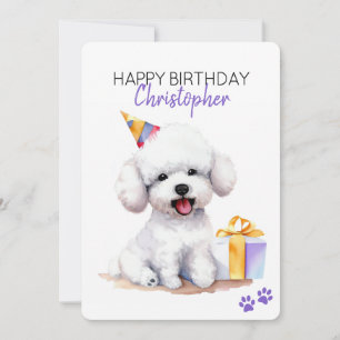 Bichon Frise Dog Personalised Happy Birthday Flat Card