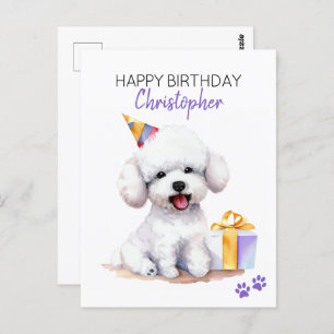 Bichon Frise Dog Personalised Happy Birthday Postcard