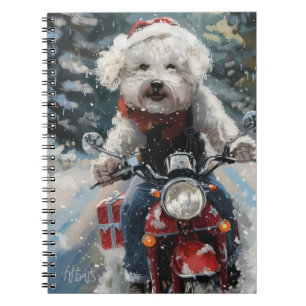 Bichon Frise Dog Riding Motorcycle Christmas Notebook