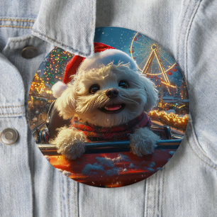 Bichon Frise Dog Roller Coaster Christmas 6 Cm Round Badge