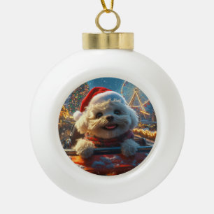 Bichon Frise Dog Roller Coaster Christmas Ceramic Ball Christmas Ornament