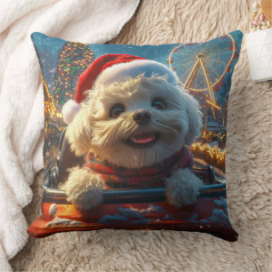Bichon Frise Dog Roller Coaster Christmas Cushion