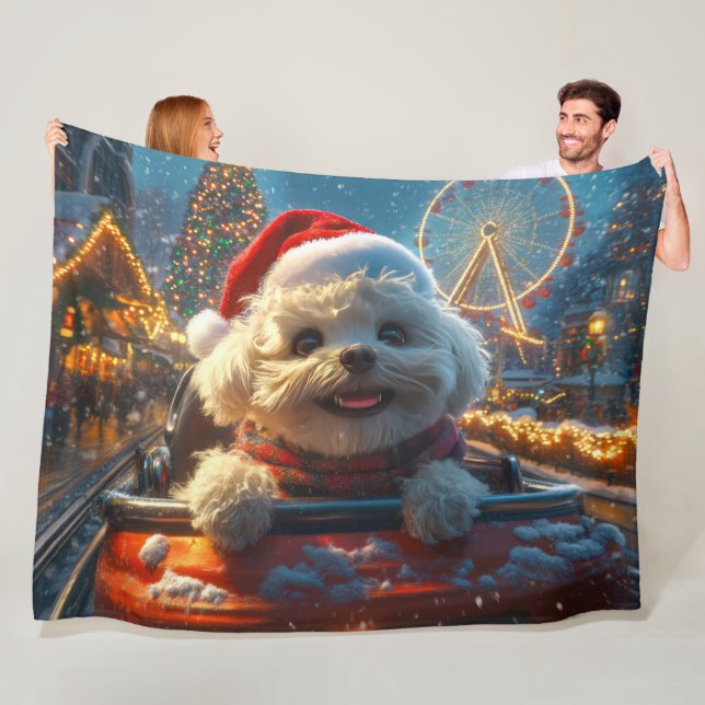 Bichon Frise Dog Roller Coaster Christmas Fleece Blanket (In Situ)