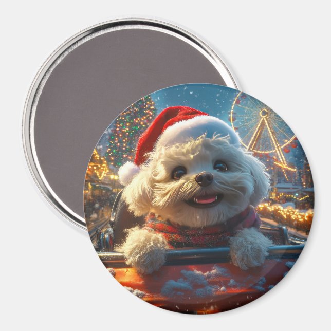 Bichon Frise Dog Roller Coaster Christmas Magnet (Front/Back)