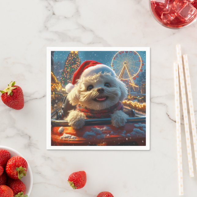 Bichon Frise Dog Roller Coaster Christmas Napkin (Insitu)