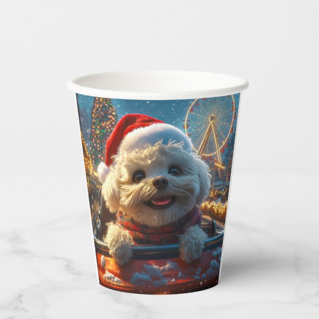 Bichon Frise Dog Roller Coaster Christmas Paper Cups (Front)