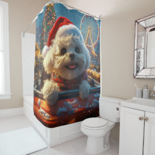 Bichon Frise Dog Roller Coaster Christmas Shower Curtain